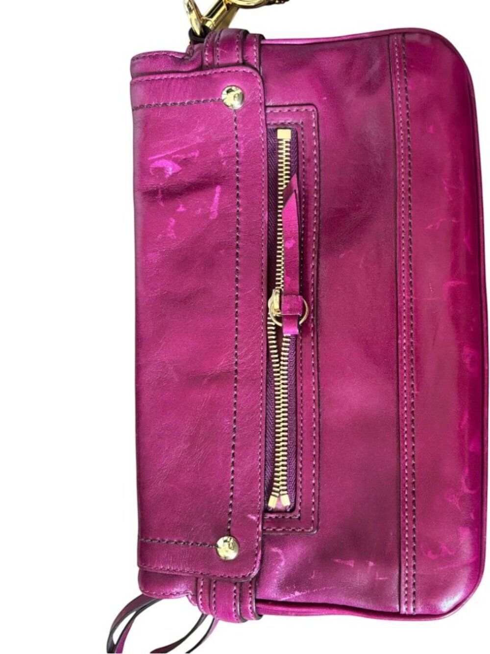 Coach, 6in x 11 in x1.25 inches Hampton Lindsey Magenta Leather Turn Lock Clutch - Picture 2 of 11